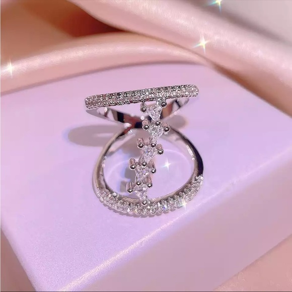 New 925 silver creative geometric female sweet romantic Diamond Ring - Picture 4 of 5